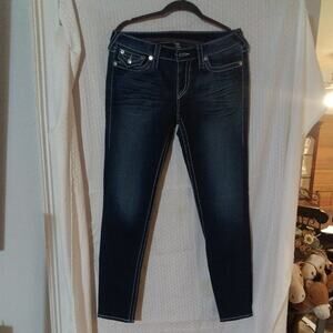 True Religion Women's Nat big T jeans skinny with flaps Blue, Size 31
